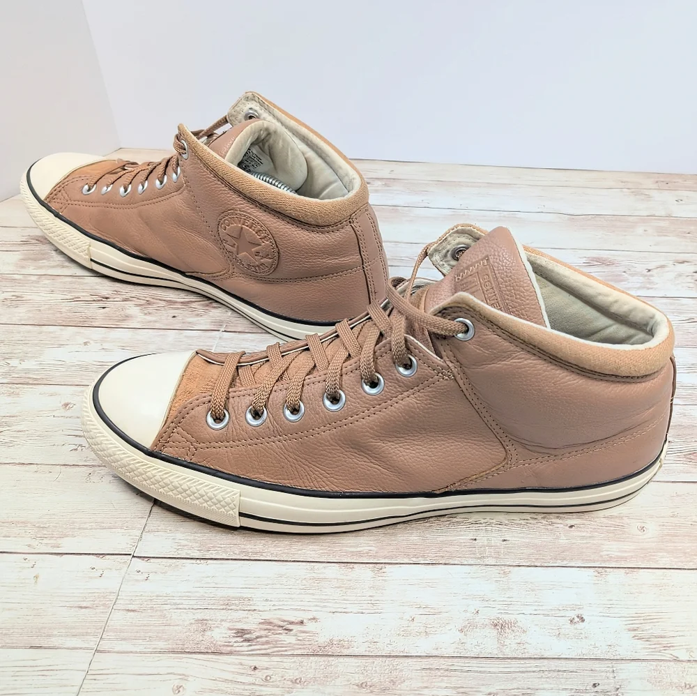 Converse All Star Mid High Top Brown Tan Real Leather Men's Size 12 - Picture 2 of 12